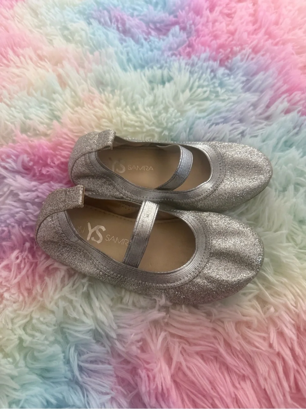Yosi Samra Silver Glitter Mary Jane Flats for toddle Girls - Picture 4 of 8